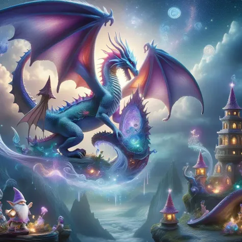 Fujifilm quality photograph (best quality)++, (masterpiece)++, (detailed)+, elf on the shelf fighting a Dragon, (fantasy illustration)1.3, enchanting Dragon battle elf on the shelf, mystical battle, (many gnomes battling)1.4 (whimsical charm).4 Otherworldly charm, mystical sky, (Luis Royo)1.2, (Yoshitaka Amano)1.1, moonlit night, soft colors, (detailed cloudscape)1.3, (high-resolution)1.2 (gnomes battling everywhere)1.2 , <lora:DonM3t3rn1tyXL-v1.1:0.8> DonM3t3rn1tyXL <lora:DonMD1g174l4sc3nc10nXL:0.8> DonMD1g174l4sc3nc10nXL <lora:Dragons:0.8> dragon <lora:EnvyMagicalXL01:0.8> magical <lora:FantasyLandscape:0.8> FanLan