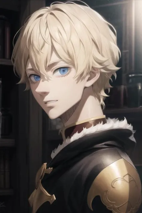 masterpiece, best quality, high quality, 1boy, solo, male focus, looking at viewer, upper body, <lora:lemiel_silvamillion_clover:0.70>, lemiel_silvamillion_clover, blue eyes, blonde hair,