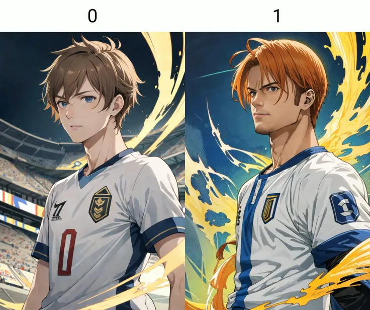 masterpiece, highres, detailed, ginger soccer player, 1boy, male, perfect body, detailed face, detailed eyes, stadium, pitch, ultra detailed, solo, shinkiro style , realistic <lora:GoodHands-beta2:1>  <lora:ShinkiroStyle:0>