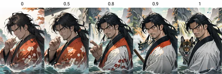 handsome asian man, mature, 40yo, long hair, kimono, river, watterfall, masterpiece, detailed eyes, detailed face, high quality, highres, <lora:ShinkiroStyle:0>