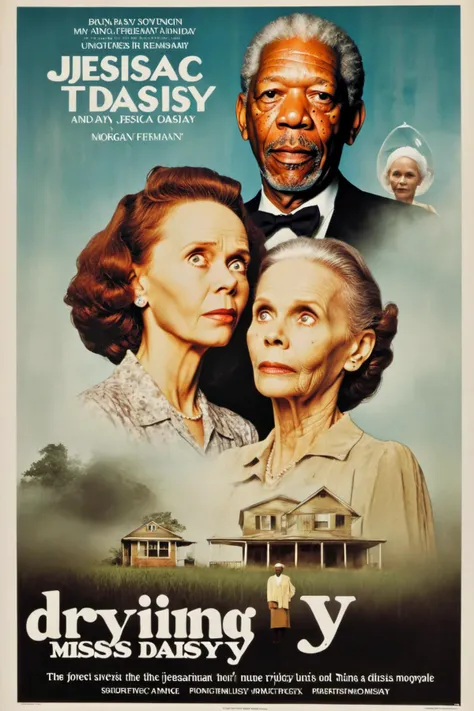 Movie poster of "Drying Miss Daisy" starrying Jessica Tandy and Morgan Freeman.<lora:EMS-251729-EMS:0.700000>