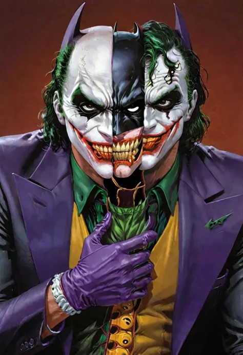 Split head and body Batman inside The Joker inside The Batman