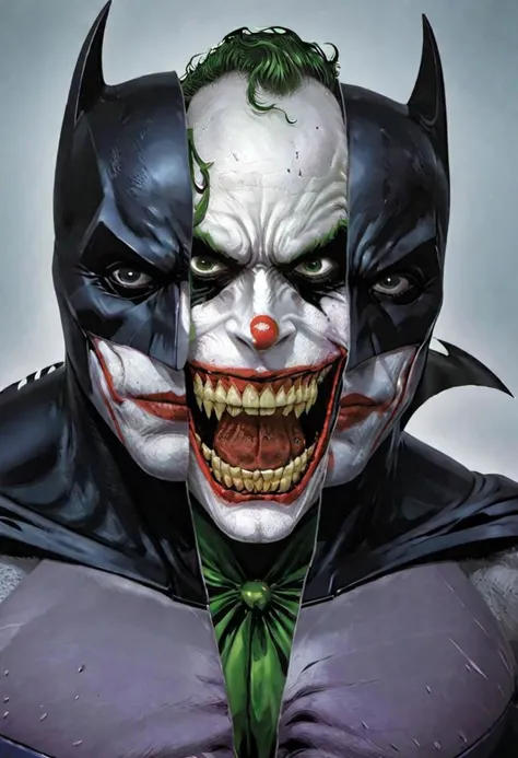 Split head and body Batman inside The Joker inside The Batman