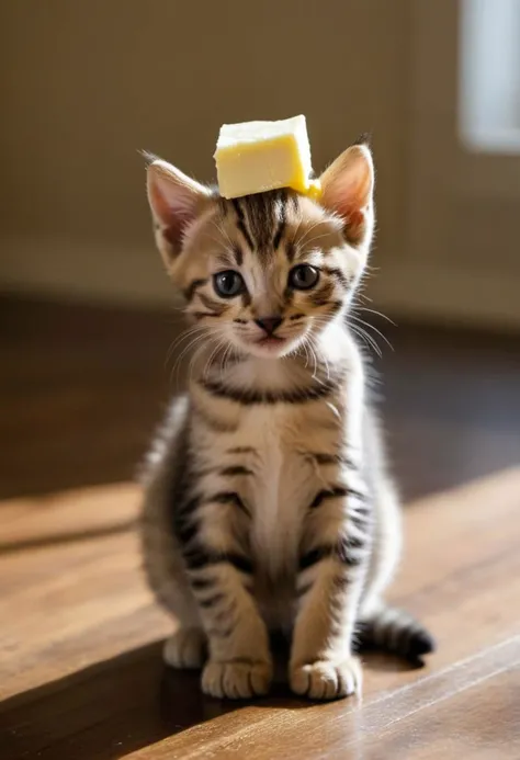 Kitten with a chunk of butter on its head