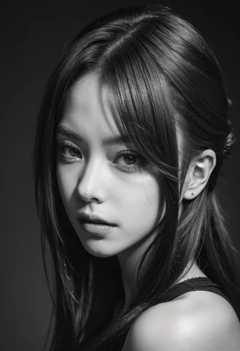 black and white portrait of a young girl, in the style of dark atmosphere, realistic hyper-detailed portraits, hasselblad 500c/m, carnivalesque, golden light, uhd image, sony alpha a1