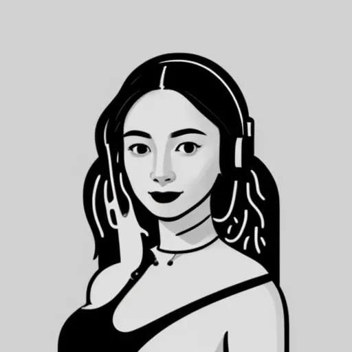 1 woman , smile, long hair, upper body portrait, black dress, gaming headphones, simple line, abstract , rude, simple , vector art , round eyes, black and white
<lora:20.50:1>