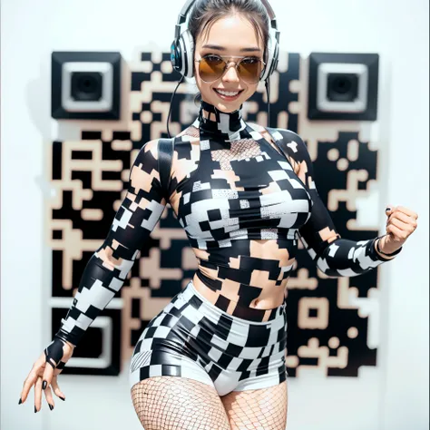 8k, RAW photo, best quality, masterpiece, pov, Aerial view, 1girl, South American, solo, detailed eyes, smiling, very tuned skin, shiny oil skin, matte black hair, wavy hair, dj, dancing, headphones, abs,
techno, Fishnet tights, (simple white background:1.1), detailed facial features,
GoPro, action shot,
<lora:simple_background_v2:1> <lora:epiNoiseoffset_v2:1>