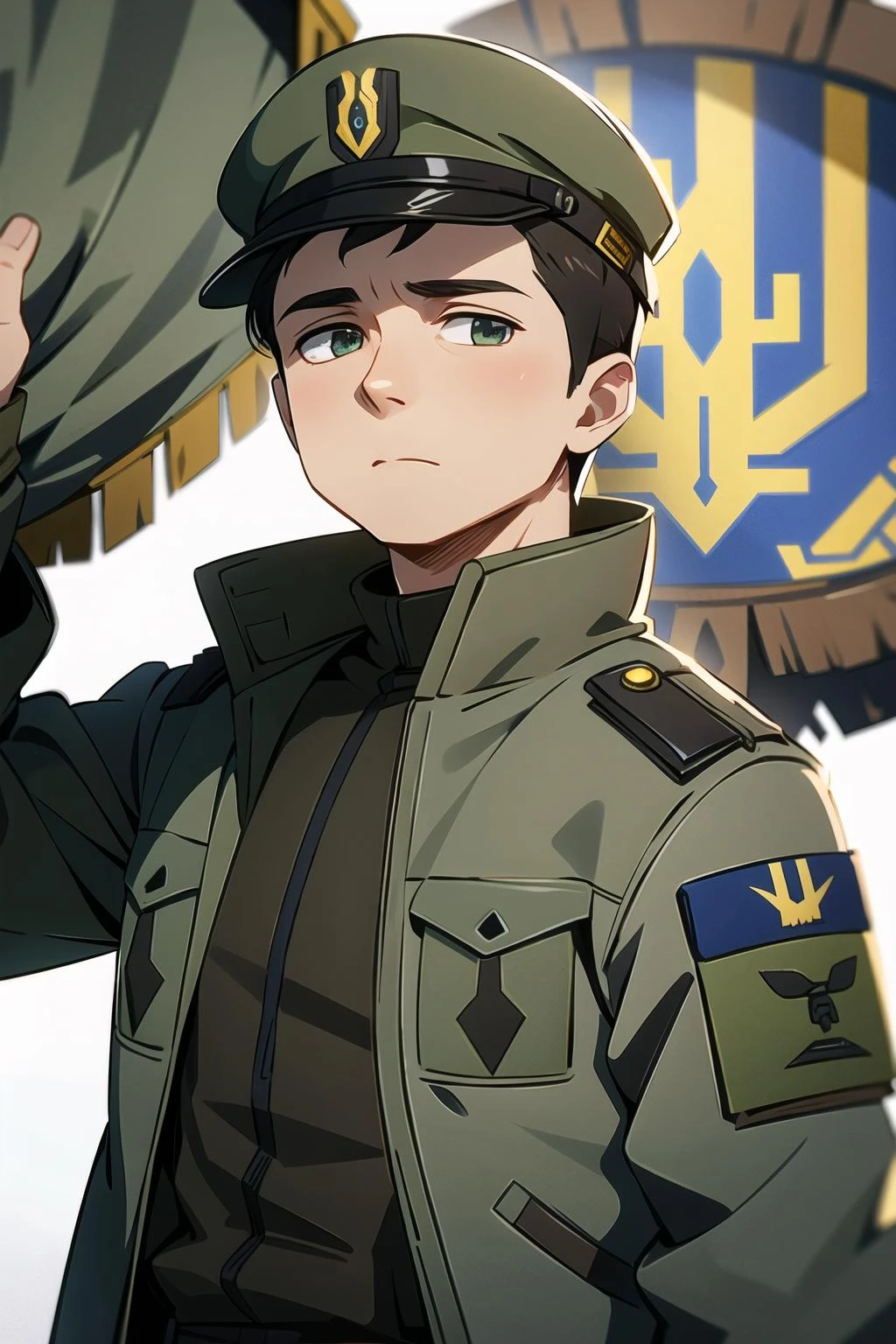 Zelenskyy, a man, wearing military uniform, cap, camouflage, medals <lora:Zelenskyy2:0.9>