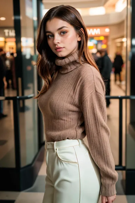 a woman walks through the city. she is brown-haired and very beautiful. sei ultra detailliert und ultra realistisch
