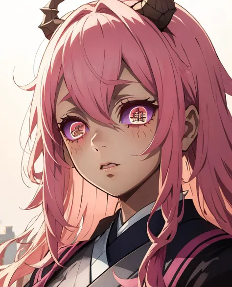 moon_demon,1girl,bangs,pink hair,pink eyes,mismatched pupils,japanese_clothes,<lora:moon_demon_eyes-10:1>,