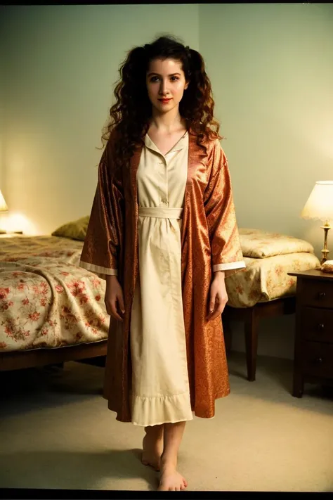 a stunning intricate full color portrait of a beautiful pale woman, Housecoat and bedroom slippers, during a midnight stroll, shy, bounced lighting, dreamy haze, detailed skin, skin blemish, sharp focus, shot on HOLGA 120n, Lomochrome color film, sunglasses <lora:MelissaMaz:1>