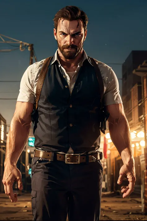 <lora:max_payne-10:0.7>, maxMP3_soul3142, 1boy, looking at viewer, male focus, solo, facial hair, beard, manly, mustache, cowboy shot,