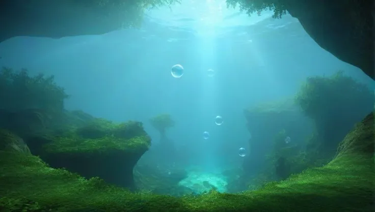 <lora:TERA_ScreenShot_Ravenous_Gorge:0.5>,light,scenery,no humans,tree,water,underwater,nature,fantasy,outdoors,air bubble,overlook,green,overlook,