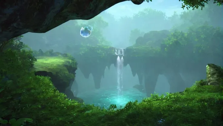 <lora:TERA_ScreenShot_Ravenous_Gorge:0.6>,light,bubble,scenery,no humans,tree,water,underwater,nature,fantasy,outdoors,air bubble,overlook,green,river,waterfall,overlook,