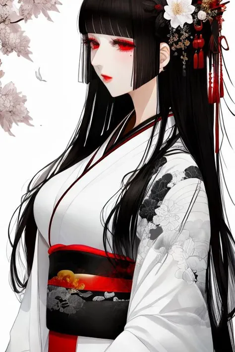 1girl,black_hai,white kimono,upper body, masterpiece,best_quality,white background <lora:Kei_Satsuki-000010:1>