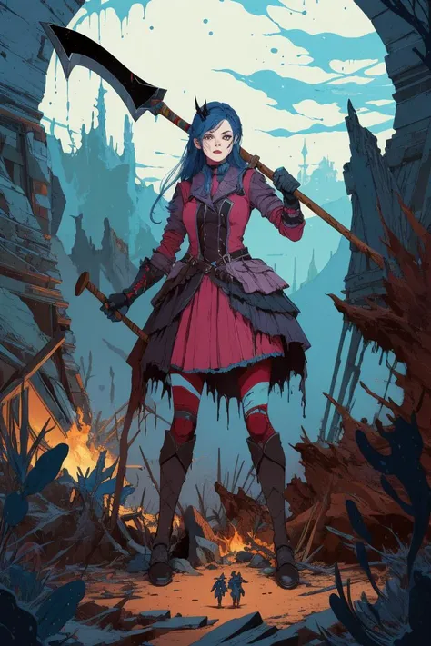 girl on apocalypse candyland holding an axe, by kilian eng