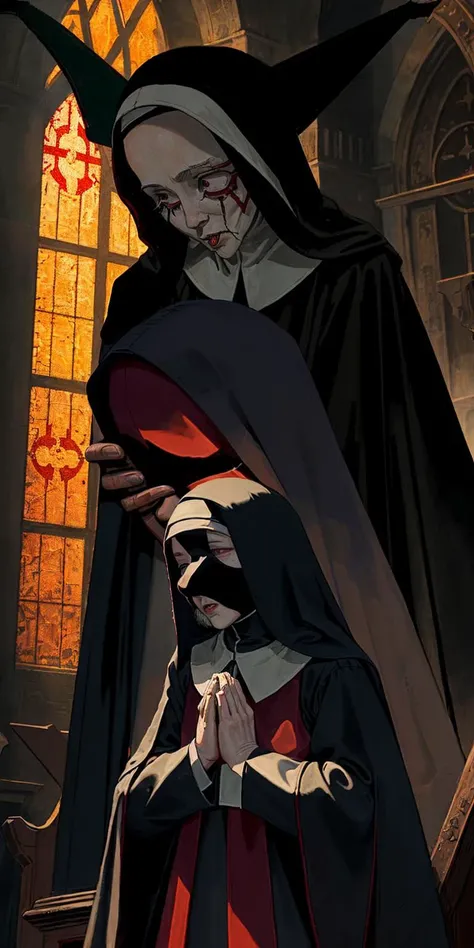 doomsdayx style, nun, praying, church