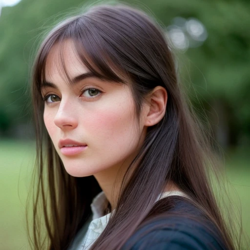 a woman, best quality, long dark brown hair, nikon d850 film stock photograph 4 kodak 400 camera f1.6 lens rich colors hyper realistic lifelike texture natural lighting trending on artstation cinestill 800, (100mm lens), mature face <lora:heyimbee_v3:1>