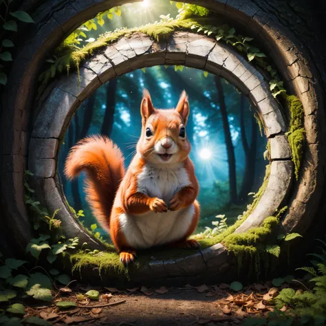 (a squirrel emerges from a portal of another dimension:1.4), transporting the viewer into a surreal and fantastical world. Illuminate the scene with a subtle otherworldly glow emanating from the portal, casting intriguing shadows around the area. Highlight the squirrel's presence with vivid colors and intricate details, emphasizing its transition from one realm to another. Infuse an element of mystery and magic by incorporating ethereal effects around the portal, creating a captivating and enchanting atmosphere,
((make the eyes more glowing)), ((make the teeth or fangz more real)), ((make the hair or fur more real)), ((make the effects more real)), ((make the light and shadow more realistic)), ((make the atmosphere more realistic:1.3)), ((make the background more interesting)), ((make the backround more realistic)),
<lora:xl_more_art-full_v1:0.8>, <lora:add-detail-xl:0.8>,