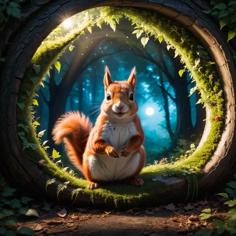 A squirrel emerges from a portal of another dimension, transporting the viewer into a surreal and fantastical world. Illuminate the scene with a subtle otherworldly glow emanating from the portal, casting intriguing shadows around the area. Highlight the squirrel's presence with vivid colors and intricate details, emphasizing its transition from one realm to another. Infuse an element of mystery and magic by incorporating ethereal effects around the portal, creating a captivating and enchanting atmosphere,
((make the eyes more glowing)), ((make the teeth or fangz more real)), ((make the hair or fur more real)), ((make the effects more real)), ((make the light and shadow more realistic)), ((make the atmosphere more realistic:1.3)), ((make the background more interesting)), ((make the backround more realistic)),
<lora:xl_more_art-full_v1:0.8>, <lora:add-detail-xl:0.8>,