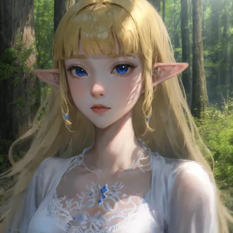 masterpiece, best_quality, 1girl, solo, princess zelda, the legend of zelda, nintendo, sksw, see through white dress, <lora:zeldaSkywardSword_zeldaSkswV1:1>, blonde hair, blue eyes, hotsprings in a forest in the background, closeup, portrait