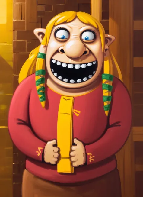 sfw, 4k, fine detail, ultra high resolution, at old temple, <lora:zeldaSkywardSword_zeldaSkswV1:0.9> princess zelda, the legend of zelda, nintendo, hair ribbon, lozhkin, open mouth, big smile, accurate teeth with gaps <lora:lozhkin:0.7>