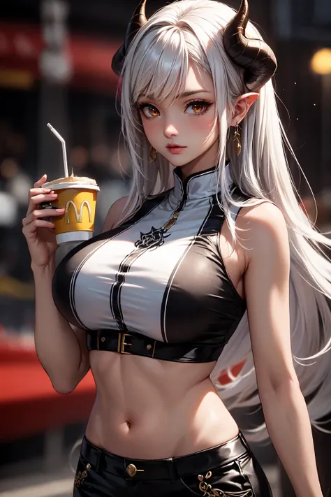 She's a panda beastman, so she doesn't wear any clothes.、No underwear、Her skin is white and very beautiful、Hairless pubic area、Yellow eyes、