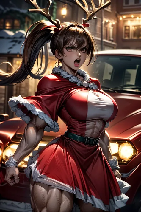 masterpiece, ultra detailed background, delicate pattern, intricate detail, highly detailed, fine details, best quality, beautiful lighting, 4K, 8K, beautiful detailed eyes,
1girl, ponytail, drill hair, pink eyes, muscular female, medium breasts, red dress, long skirt, frills, red capelet,
clenched hands, outdoors, (masculine face: 2), sfw, (long reindeer antlers:1.3),
snow, snowing, snowflake, face to camera, looking at viewer,
<lora:katou_megumi_v1:0.9>,
<lora:detail_slider_v4:1>,
<lora:ttchibi:0.1>,
<lora:christmas_test:2>,
<lora:muscle_slider_v1:2>,
<lora:emotion_angry_slider_v1:3>,
