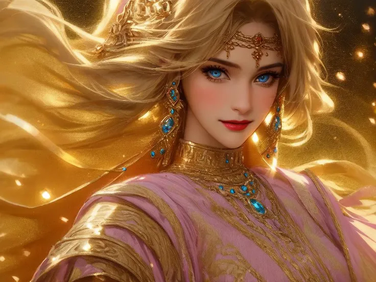 Masterpiece,high quality,4K,beautiful design,shiny,from above,top angle,(redshift style:1.1),(analog style:1.1),sexy,realistic,photo shoot,professional,high contrast,blonde woman,[Salma Hayek|Dua Lipa],1girl,solo,expressive look,HDR,highest quality,sharp focus,looking at viewer,facing viewer,8k,blue eyes,wearing [Paladin_glam armor|Moroccan caftan],armor decorated with jewels,paladin armor,final fantasy xiv setting,woman wearing a,(Moroccan style, Middle-Eastern style, :1.2),portrait,high quality art,high resolution,high definition,face close up,green eyes,puffy lips,smiling,surprised,blushing,lipstick,beautiful eyes,smooth skin,pretty woman,golden earrings,(((upper body picture))) ,<lora:Caftan_Armor:0.75>,