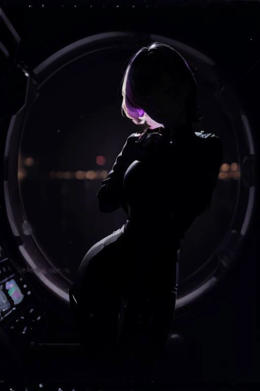 (at night, darkness, no light:1.4)(8k, best quality, masterpiece:1.2),(best quality:1.0), (ultra highres:1.0), watercolor, a sexy hab solo, space Ship Cockpit, thigh, half body Portrait, Brown Short curly hair, extremely luminous bright design, pastel colors, autumn lights