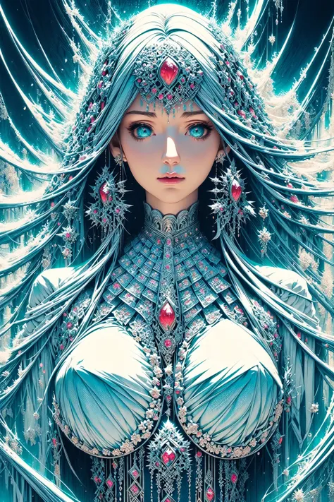 (masterpiece, top quality, best quality, official art, beautiful and aesthetic:1.2), (1girl), sexy body, big breasts, (fractal art:1.3), long hair, White hair, colorful, highest detailed, cold light, upper body, <lora:MoosMST3:1>