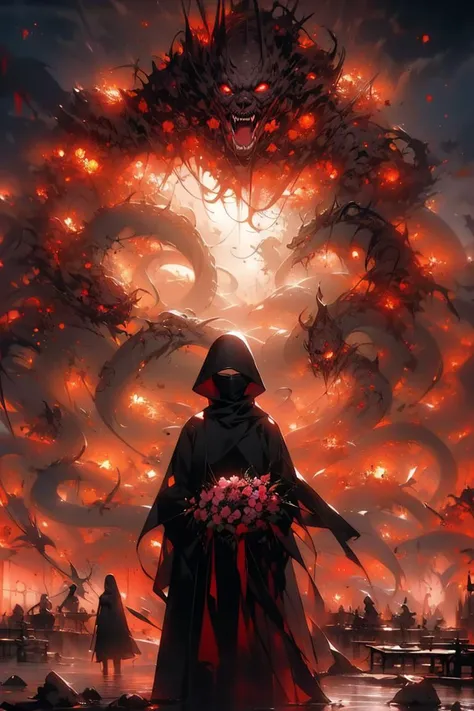 1girl,(a girl standing in front of a group of Red statues, silent hill concept art, wearing a nightgown, stephen gammell style, official anime artwork, in prison, coffin comics, wearing a light shirt, burka, girl's room, leni robredo, sfw version, cushart, inspired by Jeanne Hbuterne),(from below:0.8),(full body:0.9),(wide shot1.2),silhouette,atmospheric perspective,High color saturation,(monster, <lora:monster:0.75>),(Very crowded background),pink flower,<lora:ZXGD_mei:0.55>,(photorealistic:1.4),ultra detailed,beautiful and aesthetic,masterpiece,best quality,lifelike rendering,<lora:more_details:0.4>,<lora:lit:0.15>,