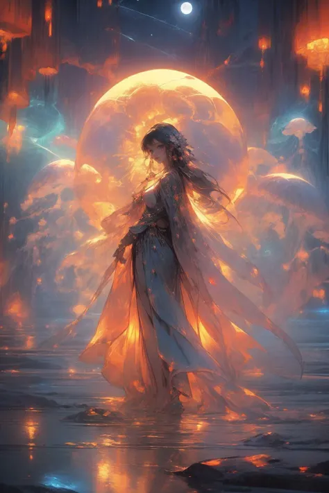 (8k,RAW photo,best quality, masterpiece:1.2),physically-based rendering,tyndall effect,surface reflection,looking at viewer,Overhead Shot,
(1girl:1.2),jellyfishforest,newchinesestylesuit,scientific discoveries,pastel colors,scifi,space,moon,planet,
rainbow-candy,style-swirlmagic,
<lora:universe:0.4:bg>,<lora:jellyfish-noise:0.7>,<lora:NewChineseStyleSuit_v01:0.5:clothes>