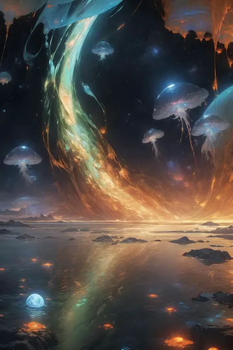 (8k,RAW photo,best quality, masterpiece:1.2),physically-based rendering,tyndall effect,surface reflection,looking at viewer,Close-Up,
1girl,jellyfishforest,scientific discoveries,pastel colors,scifi,space,moon,planet,
rainbow-candy,style-swirlmagic,
<lora:universe:0.4:bg>, <lora:jellyfish-noise:0.5>