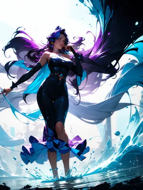 1girl, rainbow colored hair, liquid hair, long hair, floating hair, full body, standing, curvy, liquid clothes, style-swirlmagic, water,waves, tsunami,tide,sea,water dress,fantasy, high contrast, ink strokes, explosions, over exposure, purple and red tone impression , abstract, ((John Berkey and Jeremy Mann )) brush strokes, negative space, perfect lighting, perfect shading, stunning, beautiful, gorgeous, stressed, facing light, <lora:GoodHands-vanilla:1.5>,