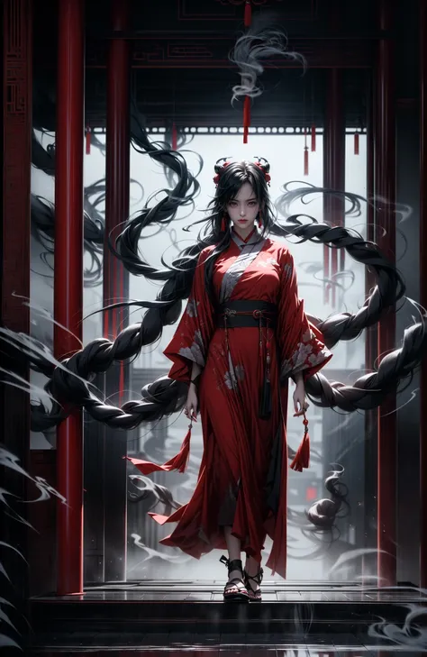 (dramatic, gritty, intense:1.4),masterpiece, best quality, 32Kinsane details, intricate details, hyperdetailed, hyper quality, high detail, ultra detailed, Masterpiece, (full body:1.5),  Red eyes
an girl in a red dress is in front of white eyes, Unreal background, smoke and mist, like something coming out. Chinese Taoist ghost legendhorror-inspired, Chinese Horrordollcore, dark violet and light blue, contrast between light and darkphoto-realistic hyperbole, japonism influenced pieces, cryptidcoreJunji Ito, miho hirano, ilya kuvshinov, Yimou Zhang, Thick paintings, oil paintings, ink drawingscinematic textures, top view, extreme close-ups, REALISTIC 3D, ULTRA DETAILED. Blender, C4D, high detail, high resolution, <lora:~Q?-~cYs<:0.8>