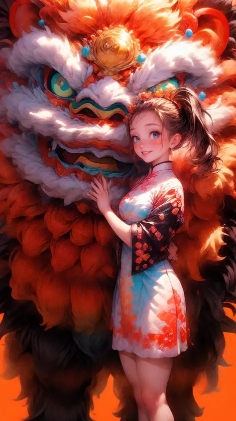 masterpiece,best quality,intricate,aesthetic,detailed face,subsurface scattering,looking at viewer,
lion_dance,1girl,photo of a cute girl,full body,light smile,charming,20yo,side ponytail hair.Mohawk,Mint green hair,colorful,paint splatter,
<lora:add_detail:1>,<lora:2023-05-23_150244:0.8>,<lora:md2034:0.5>,