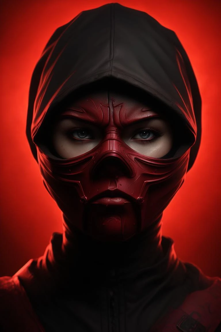 dark red theme, <lora:darkredstyle:0.6>, close portrait 8k, sub-zero in mask, round pupils, detailing, cinematic
