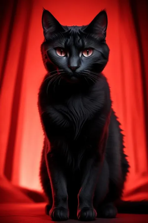 dark red theme, <lora:darkredstyle:0.6>, close portrait 8k, cat, big round pupils, detailing, cinematic