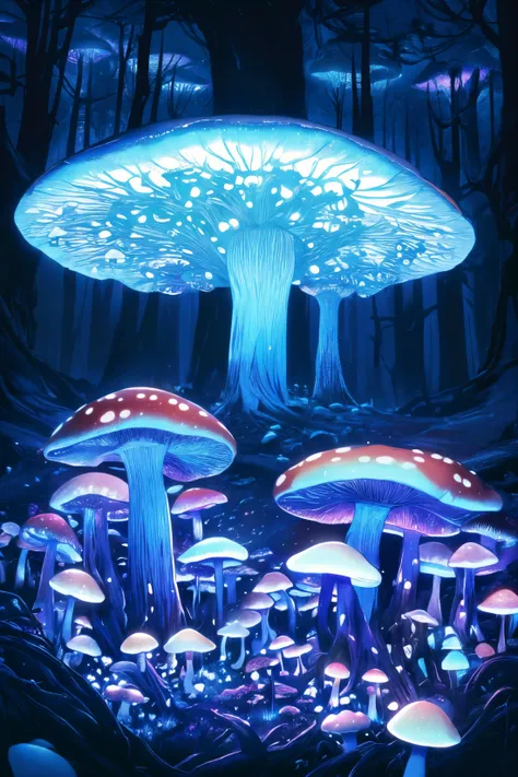 (HD), (ultra-detailed), (masterpiece), (best quality), (sharp focus), (cinematic lighting), (vibrant colors),    <lora:GL0W_SD_1.5__Brightness:0.8>, glow, bright lights, magical forest, mushroom circle, glowing mushrooms, spooky vibe, nighttime