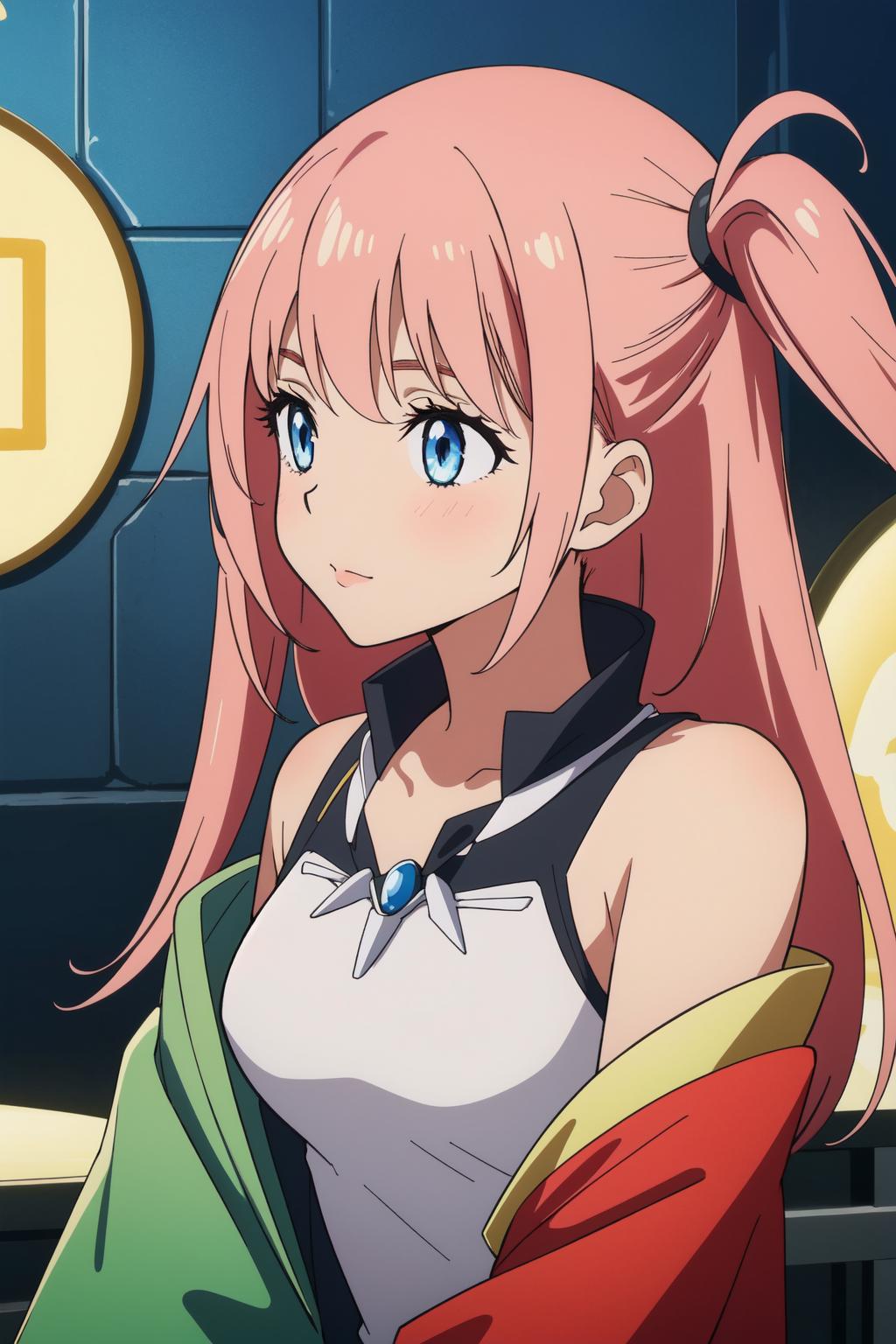 A close up of a person with a pink hair and a green jacket - SeaArt AI
