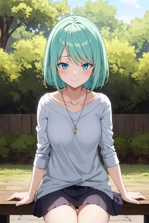 ((best quality)), ((masterpiece)), (detailed),
mjurran
1girl, 
<lora:MjurranV2223:0.7>
1girl, aqua_hair, bangs, blue_eyes, closed_mouth, collarbone, green_hair, looking_at_viewer, short_hair, smile, solo, sitting,