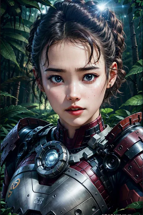 ((1girl iu)), front view, Ironman armor with arc reactor, 1.8 aperture, 8k, studio environment, (forest dark background, halo, high saturation smooth, photographer Yousuf Karsh style, front side light, sharpness: 1.2) fantasy art, Photorealism, dynamic lighting, artstation, poster, volumetric lighting, high detail, award winning , looking at viewer,  [<lora:lightAndShadow_v10:0.7>:0.7], [ <lora:iu_V35:0.81>:0.5]