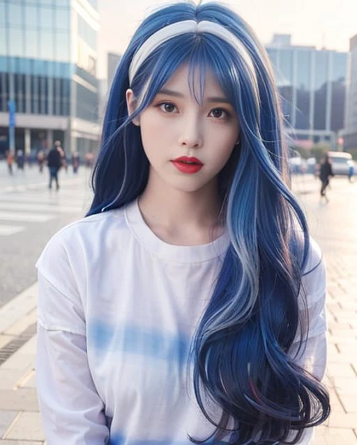 mix4,(8k, RAW photo, best quality, masterpiece:1.2), (realistic, photo-realistic:1.37),1girl,cute, cityscape, twin braids, professional lighting, photon mapping, radiosity, ( (blue ombre hair, blue to white Ombre wig:1.2) ), physically-based rendering, <lora:cuteGirlMix4_v10:0.5> <lora:iu_V35:0.8>
