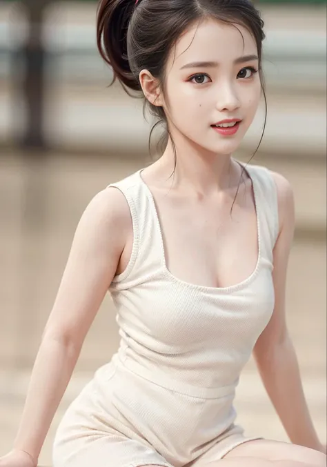 masterpiece, best quality, official art, extremely detailed CG unity 8k wallpaper, ultra high res, ultra detailed, realistic, (photorealistic:1.4), 1girl, solo, (full body:1.2), young, slim, basketball uniform, shorts, ponytail, smile, teeth, grin, medium breasts, detailed breast, ((puffy eyes)), (aegyo sal:1), beautiful, realistic skin, basketball court, sun, trees, detailed facial features, detailed clothes features, depth of field, professional lighting, physically-based rendering, (pureros:0.2)
<lora:iu:1> iu1, <lora:breastinclassBetter_v141:0.2>, (nsfw:1.2)
<lora:shojyo_v11:0.1>