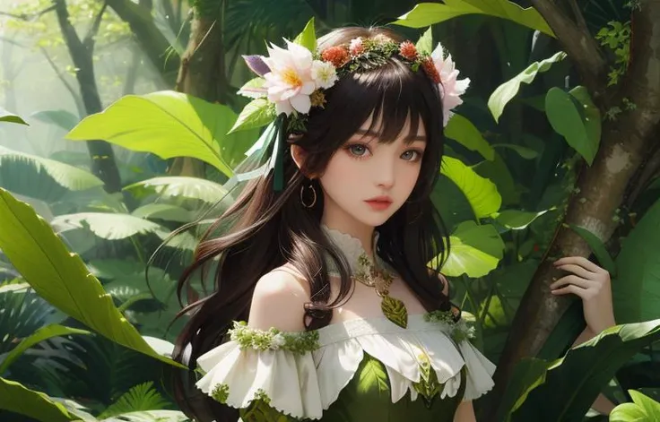 <lora:leafgirl:0.8>, leafgirl, 1girl, upper body,