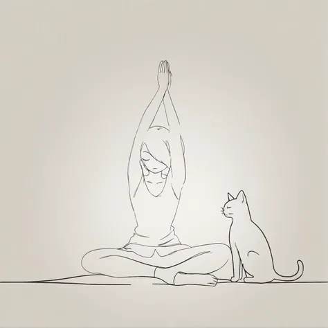 simplex simple line girl, yoga, and a cat, Minimalist style, Medium shot,<lora:simplex:0.5>