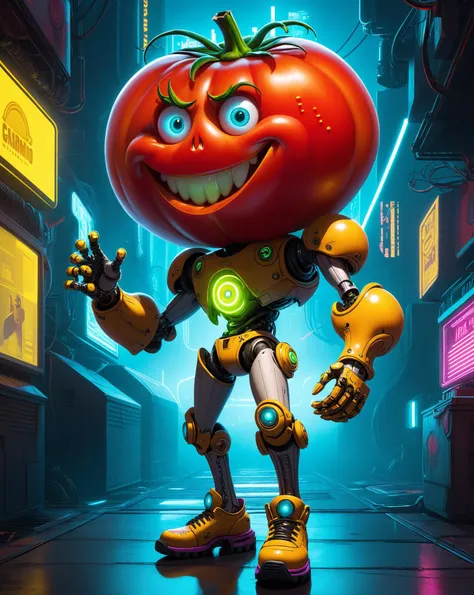 senor tomato is a character from the book The Adventures of Cipollino by Gianni Rodari in Cyberpunk style