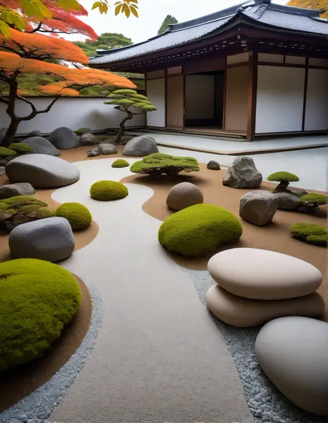 The Japanese Zen garden was a tranquil oasis, its raked gravel and meticulously placed rocks evoking a sense of harmony.