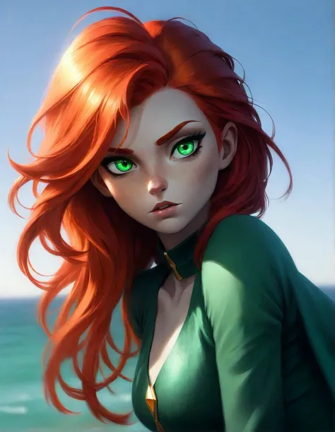 With her fiery red hair and emerald green eyes, she was the epitome of individuality in a sea of conformity.